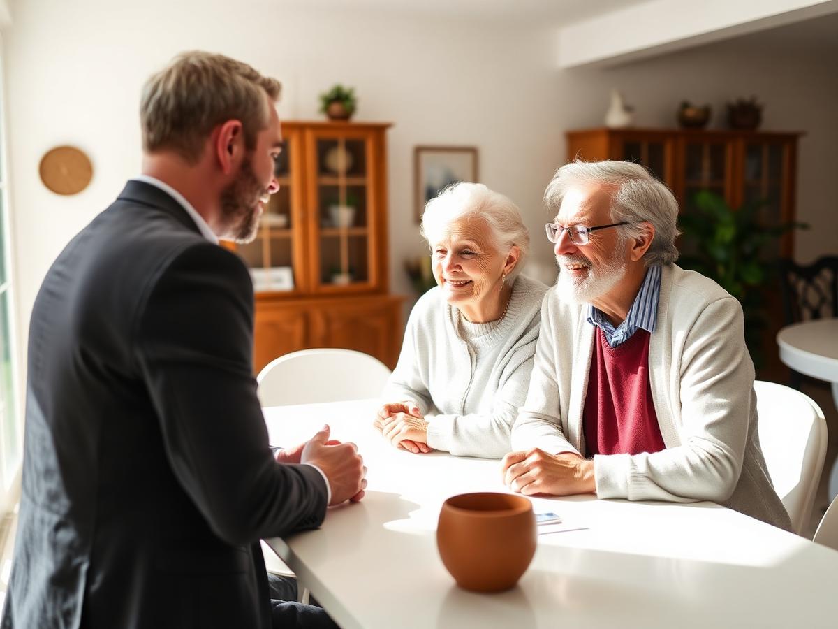 Conseiller viager en rendez-vous avec un couple de propriétaires